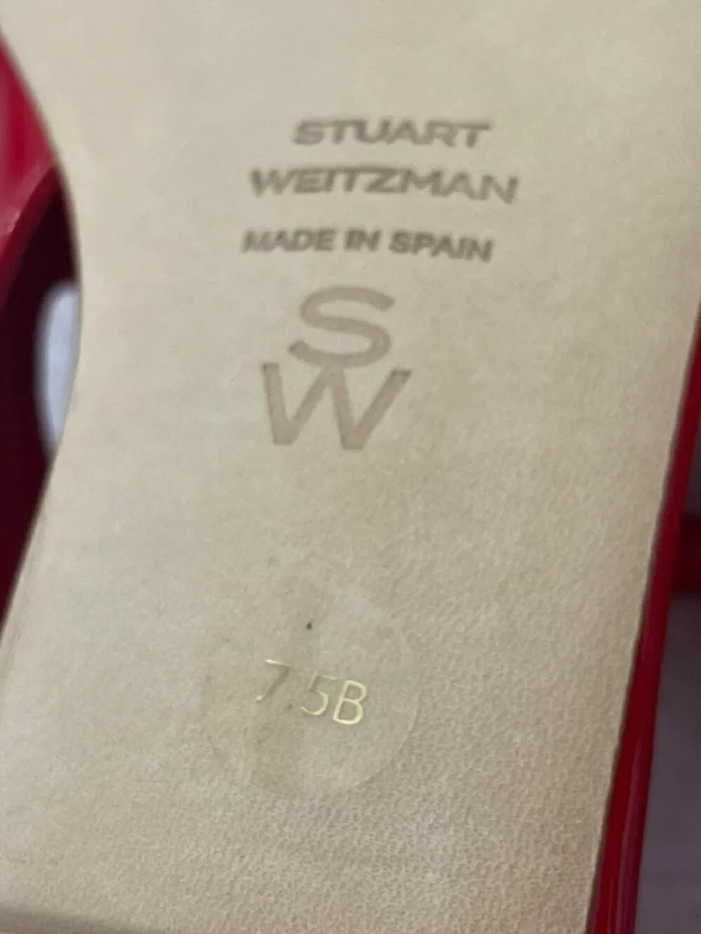 Stuart Weitzman $475 Claris Red Patent Leather Rhinestone Slingback 7.5 NEW